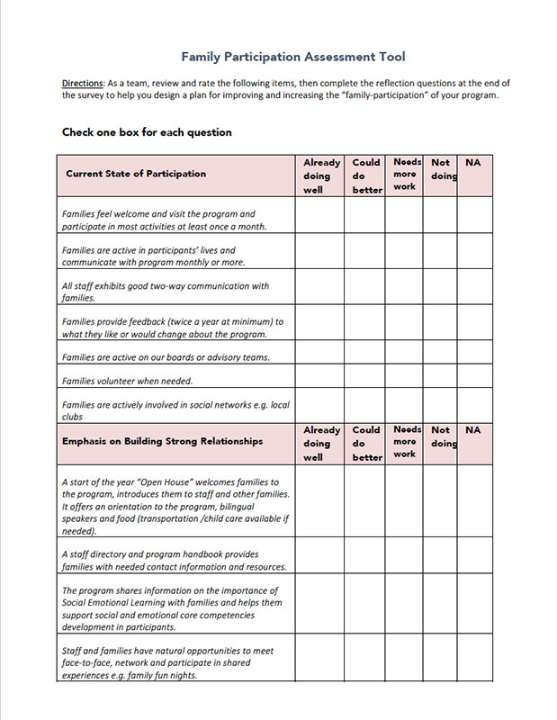 Image of Family Participation Tool form
